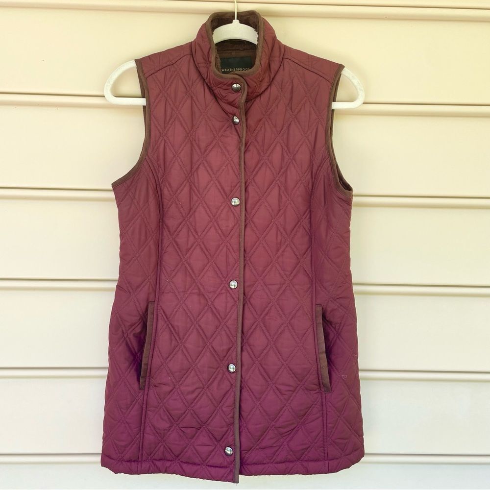 Weatherproof Sleeveless Quilted Vest Jacket Burgundy Women Size S Outdoor Winter
